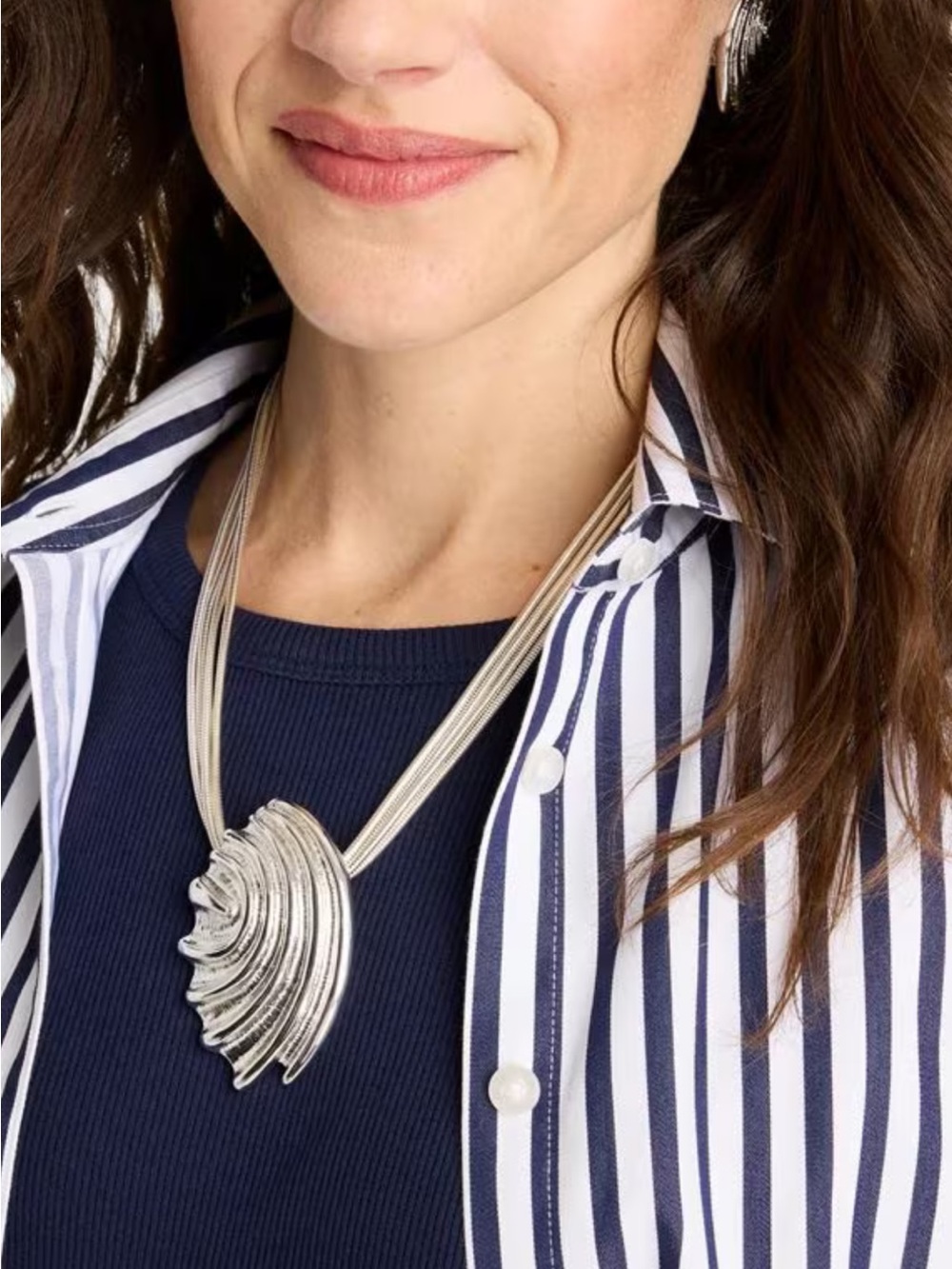 Chico’s Silvertone Multi-Strand Shell Pendant Necklace
